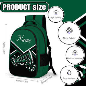 Cheer <b>Backpack</b> Green Black White Sublimation Print Front Logo <b>Children</b> Polyester Material Zipper Closure - Product Image 2