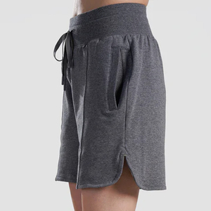 Custom Charcoal Grey Pintuck Sweat Shorts - Women's High <b>Waisted</b> Fleece Shorts with Side Slit Heavyweight Cotton Athletic Shorts - Product Image 4