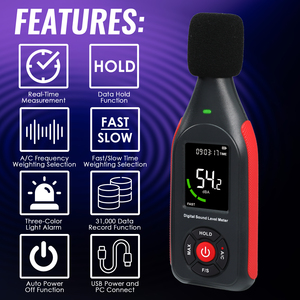 Professional Digital Sound Level <b>Meter</b> 30-130dB Audio Decibel <b>Meter</b> <b>DB</b> <b>Meter</b> Backlight Data Logger 31000 Records USB Charger - Product Image 1