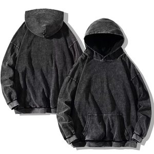 Sweat-shirt à capuche long Mego Industry pour femme, vintage, noir délavé, en polaire polyester/coton respirant, à épaules tombantes - Product Image 1