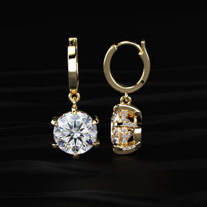 Round Cut Moissanite Leverback Drop <b>Earrings</b> 8 TCW Colorless VVS Solitaire Gold Dangle <b>Earrings</b> Handmade Jewelry Gift For Her - Product Image 3