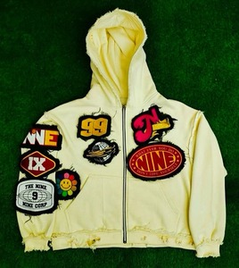 Sudadera con capucha de algodón pesado con cremallera completa, bordado personalizado de alta calidad, diseño de última generación, con bordes sin rematar y efecto vintage para hombre - Product Image 2