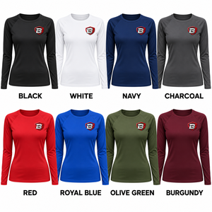 Custom Women’s Long Sleeve Workout Shirt Moisture Wicking <b>Raglan</b> Performance <b>Top</b> with High Density Reflective Logo Rash Guard - Product Image 4