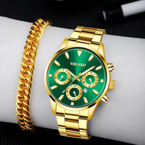 Montre-bracelet à quartz pour homme 6258 Fashion Sports en acier inoxydable avec calendrier et bracelet en or - Product Image 2