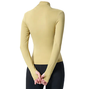 Women's <b>Mock</b> <b>Neck</b> Long Sleeve Yoga <b>Top</b> Solid Color Breathable Spandex Polyester Fitness Regular Fit Fitness Jacket For Women - Product Image 4