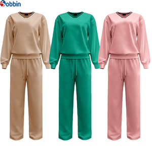 Women's Pink <b>Tracksuit</b> Set V-Neck Long Sleeve Sweatshirt With Drawstring Pants Casual Solid Color Loose Fit Autumn Wear - Product Image 6