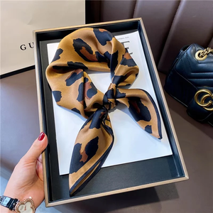 Leopard Print Animal Bows <b>Silk</b> <b>Square</b> <b>Scarf</b> Women Fashion Durable Quick Dry Multifunctional Headwear Bag Accessory 70cm Four - Product Image 4