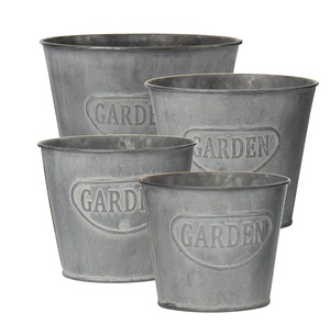 Jardinière en métal galvanisé de forme ronde au design simple et rustique pour la maison et le jardin, jardinières décoratives pour fleurs - Product Image 3