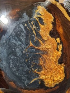 Eclipse Resin Wood Slice <b>Coffee</b> <b>Table</b> – Handcrafted Live Edge Tree Ring <b>Table</b> with Black & Gold <b>Epoxy</b> Live Edge Wood Slice <b>Table</b> - Product Image 4