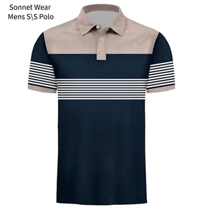 Chemise décontractée pour homme en coton 100% à séchage rapide, à manches courtes, tricotée, avec motif rayé imprimé - Product Image 1