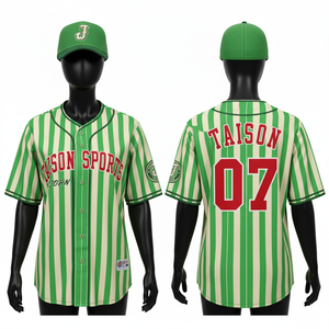 Camiseta de Béisbol para Mujer, 150 GSM, Tela de Poliéster Transpirable, Verde Crema, Franja Vertical, Cierre de Botones, Logotipo Personalizado - Product Image 1