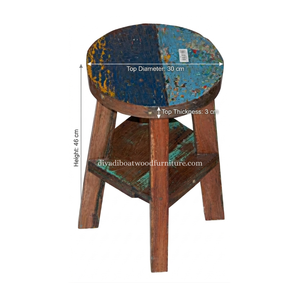 Sustainable Reclaimed Boat Wood Round Top <b>Stool</b> Leg with Square Wood Design Eco-Friendly Indoor Outdoor Bali Wood Furniture - Product Image 2