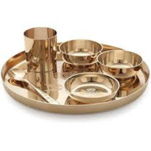 Haute qualité 5 pièces Bronze / Kansa vaisselle Thali ensemble avec bols pouding et verre pour les bienfaits pour la santé et le Yoga et Vintage - Product Image 3