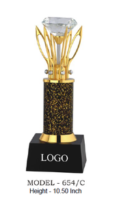 Trophée en métal avec sommet en diamant, base plaquée or, colonne noire marbrée, modèle 654 A B C, récompense sportive - Product Image 5