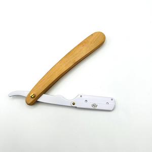 Light Brown Wooden Handle Professional Barber <b>Razor</b> With White HolderHair Instrument Sharp Blade Perfect Grip - Product Image 5