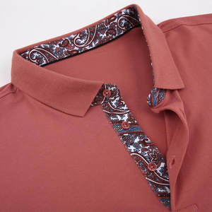 Camisa Polo Roja Sólida para Hombre, Manga Corta, Tela Oxford de Algodón, Cuello Interior con Diseño Paisley, Cierre de Botones, Corte Regular - Product Image 6