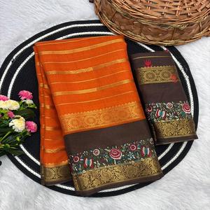 Sari en soie Dola pour femme avec bordure jacquard et motif tissé Jari, taille adulte, en stock en Inde, sans échantillon, délai de livraison - Product Image 1