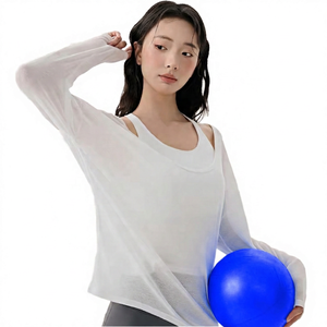 เสื้อโยคะแขนยาวสีขาวสำหรับผู้หญิง ทรงหลวม ผ้าบางโปร่ง ตัดเย็บแบบเว้า ระบายอากาศได้ดี ผลิตจากผ้าสแปนเด็กซ์และโพลีเอสเตอร์ สีพื้น - Product Image 6