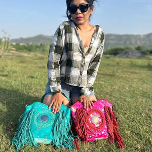 Nouveau Style occidental cheveux sur cacher métallisé fourrure daim cuir frange sacs haute qualité fourrure cuir Unique moyen Concho frange sacs - Product Image 3