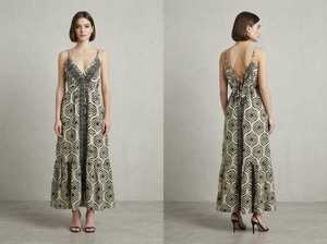 <b>Women</b> Summer Polyester Woven Digital Printing Maxi Beach Holiday <b>Dress</b> <b>Vintage</b> Spaghetti Strap Backless Casual Natural Waist - Product Image 4