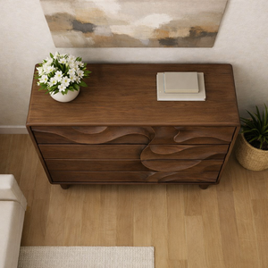 Modern Wooden <b>Sideboard</b> With Wave Carving Design For Living Room Home Furniture Midcentury Modern <b>Storage</b> Cabinet - Product Image 2