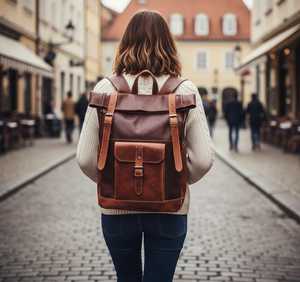 Professional Office Leather <b>Roll</b> Top <b>Backpack</b> 15.6 Inch Laptop Rucksack For Wholesale Business Buyers LTBP-0260 - Product Image 1