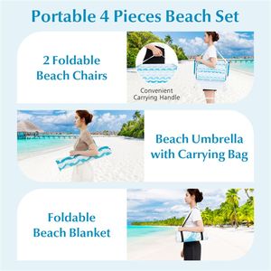 Set da Spiaggia 4 Pezzi Blu: Telo Impermeabile 203x203cm, Ombrellone Parasole 1,9m, 2 Sedie Pieghevoli - Product Image 4