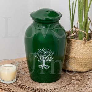 Urne funéraire Arbre de vie émeraude, taille moyenne pour adulte, récipient commémoratif pour cendres, design décoratif Arbre de vie - Product Image 3