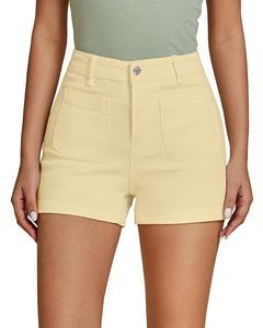 Shorts en jean taille mi-haute pour femme, jaune uni, décontracté, été, coton tissé, coupe régulière, poches, Abdul Royal World Export, écologique - Product Image 1