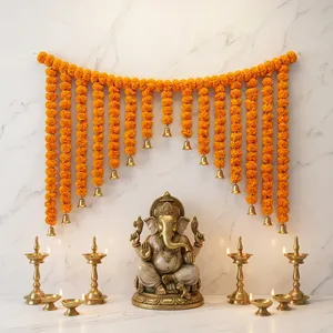 Guirnalda Moderna de Flores Artificiales de Caléndula Naranja y Campanas Doradas, Plástico Ecológico para Decoración de Bodas, Festivales y Entradas de Casa - Product Image 6