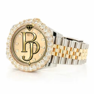 Montre de luxe Hip Hop bicolore or jaune avec diamants Moissanite et couronne à taille brillante ronde – Idée cadeau - Product Image 1