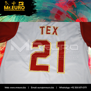 Maillot de baseball unisexe personnalisé, broderie, manches blanches et rouges, fermeture à boutons, 100% polyester, manches courtes, col en V, séchage rapide, personnalisable - Product Image 6