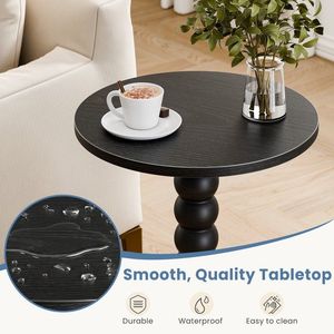 Mesa Auxiliar Redonda de Madera Maciza con Almacenamiento, Mesa Pequeña para Bebidas para Sala de Estar, Dormitorio u Oficina, Color Negro - Product Image 5