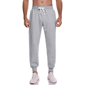 Men Grey Sweatpants Elastic Waist <b>Cuffed</b> Ankle Side Stripe Casual <b>Joggers</b> Lightweight Breathable Athletic Pants - Product Image 1