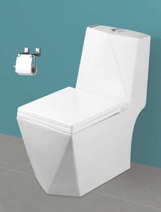 Inodoro de una pieza con diseño de diamante, tamaño 760x370x675mm, trampa en S de 225mm y sistema de descarga por arrastre. - Product Image 2