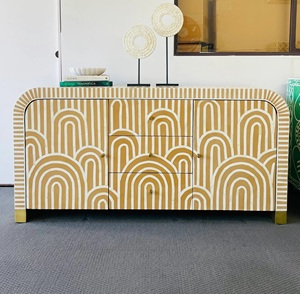 Mueble de Almacenamiento Moderno con Incrustaciones de Hueso y Diseño Art Deco, con 3 Cajones y Puertas de Tablero para Sala de Estar - Product Image 1