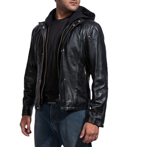 Customized Men Leather Jacket Hooded Customized Motorbike Leather Jacket Original Sheep Leather Jacket - Product Image 4