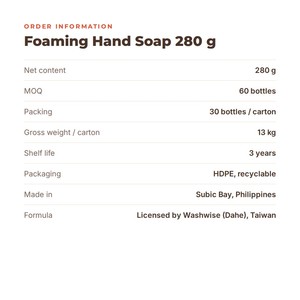 Savon pour les mains moussant WASHWISE 280g Sans parfum À base de plantes Biodégradable Savon pour les mains en mousse Certifié EU SRS OEM Étiquette privée - Product Image 3
