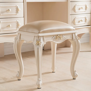 Tocador de madera de caoba de estilo europeo clásico con espejo, acabado blanco, tocador de lujo con 7 cajones, muebles de dormitorio - Product Image 5