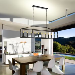 Lampadario Moderno a 10 Luci in Stile Fattoria, Nero, Rettangolare, Lineare, per Sala da Pranzo e Isola Cucina, Facile da Installare - Product Image 3