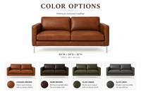 Canapé en cuir véritable de style moderne du milieu du siècle avec coussin d'assise ultra confortable, accoudoirs fins et proportions équilibrées pour les espaces de vie contemporains