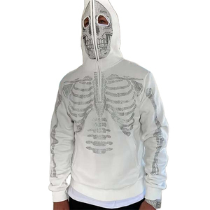 เสื้อฮู้ดดี้ผ้าเฟรนช์เทอร์รี่เนื้อหนัก ตกแต่งคริสตัลหรูหราทั่วตัว กระเป๋าข้างสีดำ แต่งมุก ปักลายด้วยคริสตัล ทรงหลวมไหล่ตก - Product Image 1