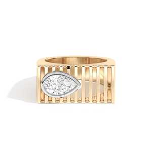 1ct Pear Lab Diamond Wide Band <b>Ring</b> 14k 18k Solid <b>Gold</b> Off-Center Bezel <b>Set</b> Unique D <b>Ring</b> Statement Modern Men's Gift 10mm - Product Image 1