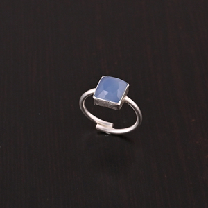 Natural Blue Chalcedony Gemstone Adjustable Ring-Stylish Wedding & Party Jewelry 925 Sterling Silver for Women - Product Image 3