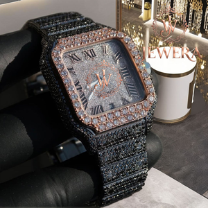 Montre de luxe pour homme de qualité export, entièrement sertie de diamants, en acier inoxydable, boîtier de 41 mm, analogique, mécanique, automatique, verre bleu, fermoir papillon, date - Product Image 3