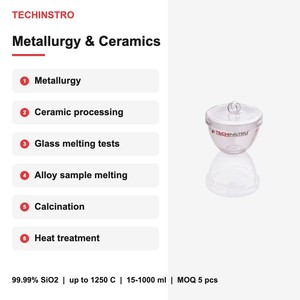 Creuset en quartz avec couvercle 1000ml 500ml 250ml pour la métallurgie, la céramique et le traitement chimique à haute température, silice fondue à 99,99% - Product Image 5