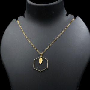 สร้อยคอชุบทอง 18k รูปทรงเรขาคณิตพร้อมจี้รูปใบไม้ – เครื่องประดับสไตล์มินิมอลสำหรับทุกวัน - Product Image 2