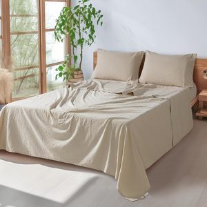 100% <b>Linen</b> Woven Modern Grade 4-Piece Bed Sheet <b>Set</b> Natural <b>Linen</b> Color 100TC Solid Pattern Eco-Friendly All-Season - Product Image 6