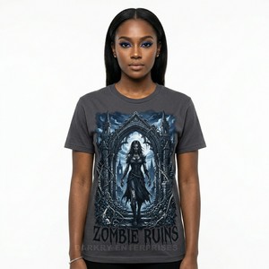 เสื้อยืดผู้หญิงสีเขียวมะกอกแบบกำหนดเอง ลายกราฟิก Harvest Queen Zombie เสื้อผ้าฤดูใบไม้ร่วง ผ้าฝ้ายหวีคุณภาพพรีเมียม แขนสั้นสำหรับผู้หญิง - Product Image 2