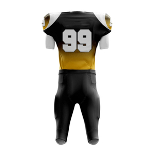Uniforme de football américain personnalisé, maillot noir et or, numéro 99, col en V, manches courtes, tissu respirant, vêtements ajustés pour hommes - Product Image 2